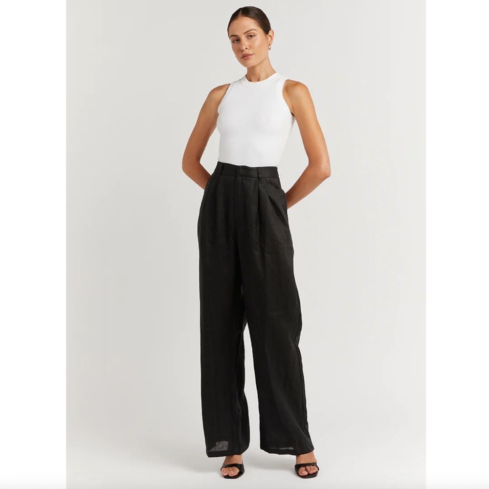 DISSH Black Wide Leg High-Waist Linen Pants